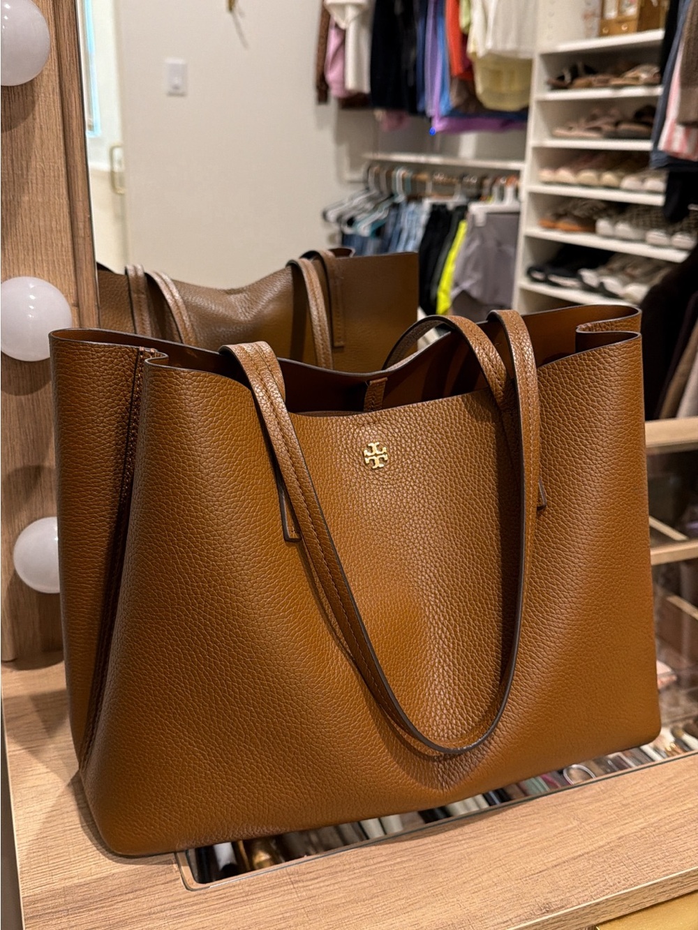 Tory Burch Cognac Pebbled Leather Tote